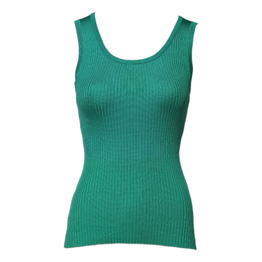 Dolce & Gabbana Green Silk Sleeveless Round Neck Tank Top TSH90678-40