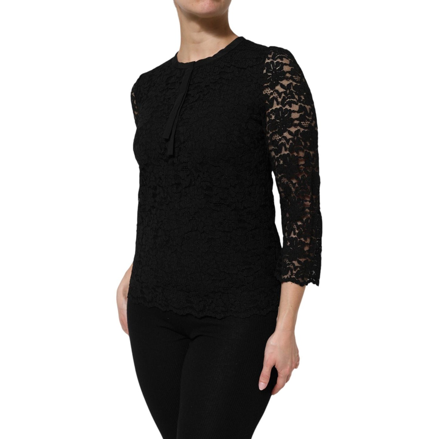 Dolce & Gabbana Black Nylon Lace Long Sleeve Blouse Top