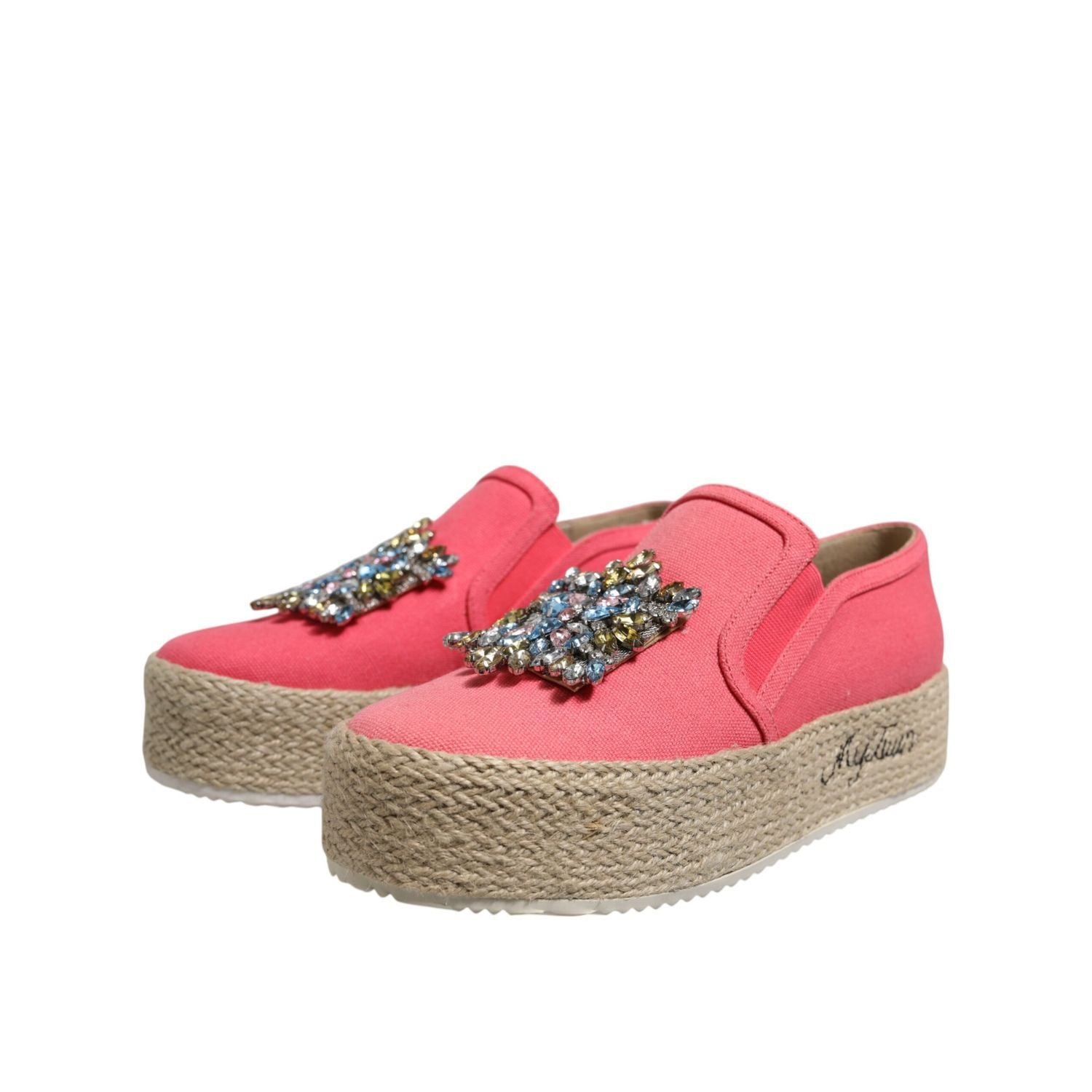 Twinset Pink Canvas Crystal Embellished Slip On Shoes