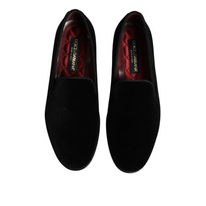 Dolce & Gabbana Black Velvet Slip On Loafers Formal Shoes