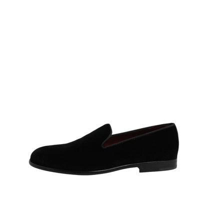 Dolce & Gabbana Black Velvet Slip On Loafers Formal Shoes