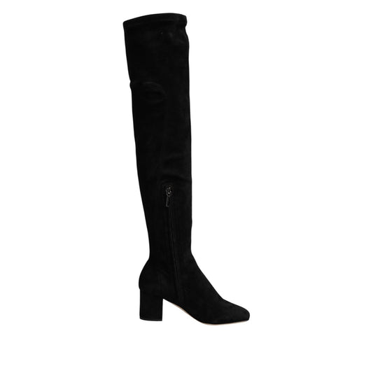 Dolce & Gabbana Black Suede Leather Knee High Boots Shoes