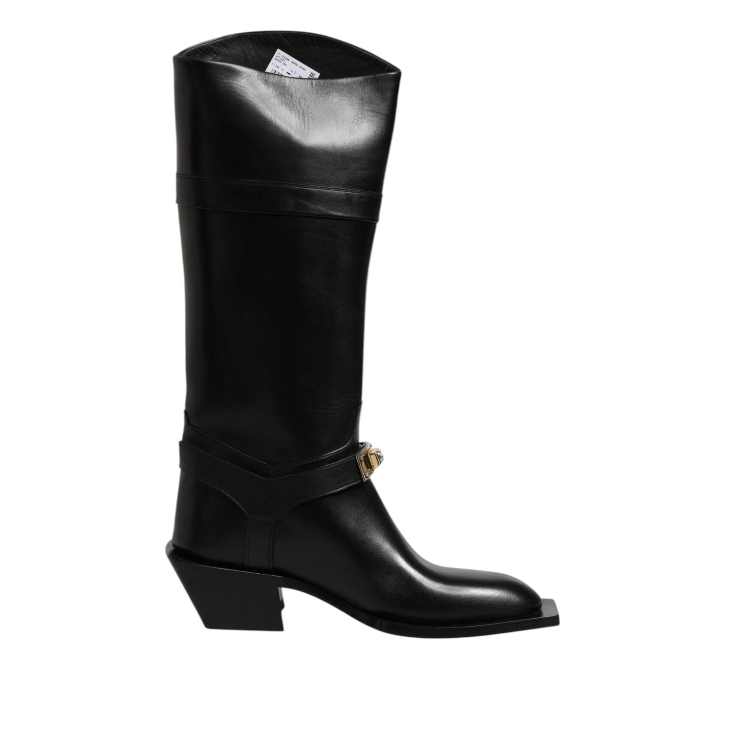 Dolce & Gabbana Black Leather High Boots Flats Shoes