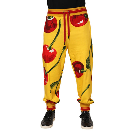 Dolce & Gabbana Yellow Cherry Print Jogger Sweatpants Pants PAN76244-48