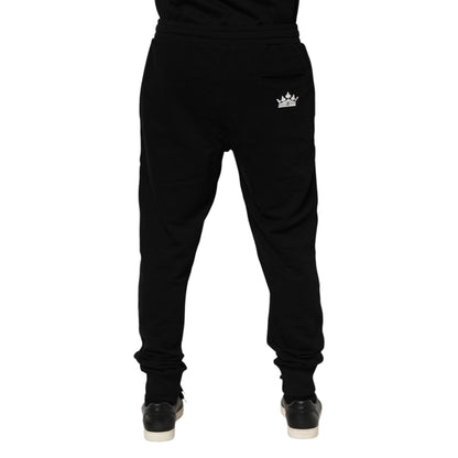 Dolce & Gabbana Black Cotton Crown Jogger Sweatpants Pants