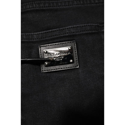 Dolce & Gabbana Black Cotton Logo Plaque Slim Fit Denim Jeans