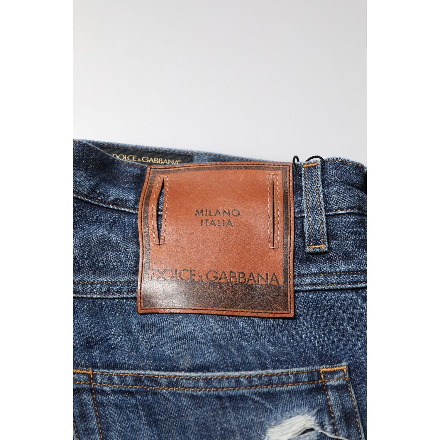 Dolce & Gabbana Blue Cotton Tattered Tapered Men Denim Jeans
