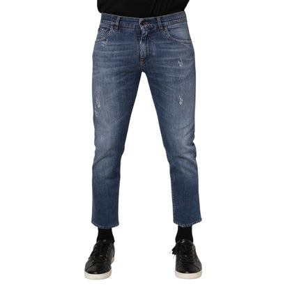 Dolce & Gabbana Blue Cotton Logo Plaque Denim Jeans