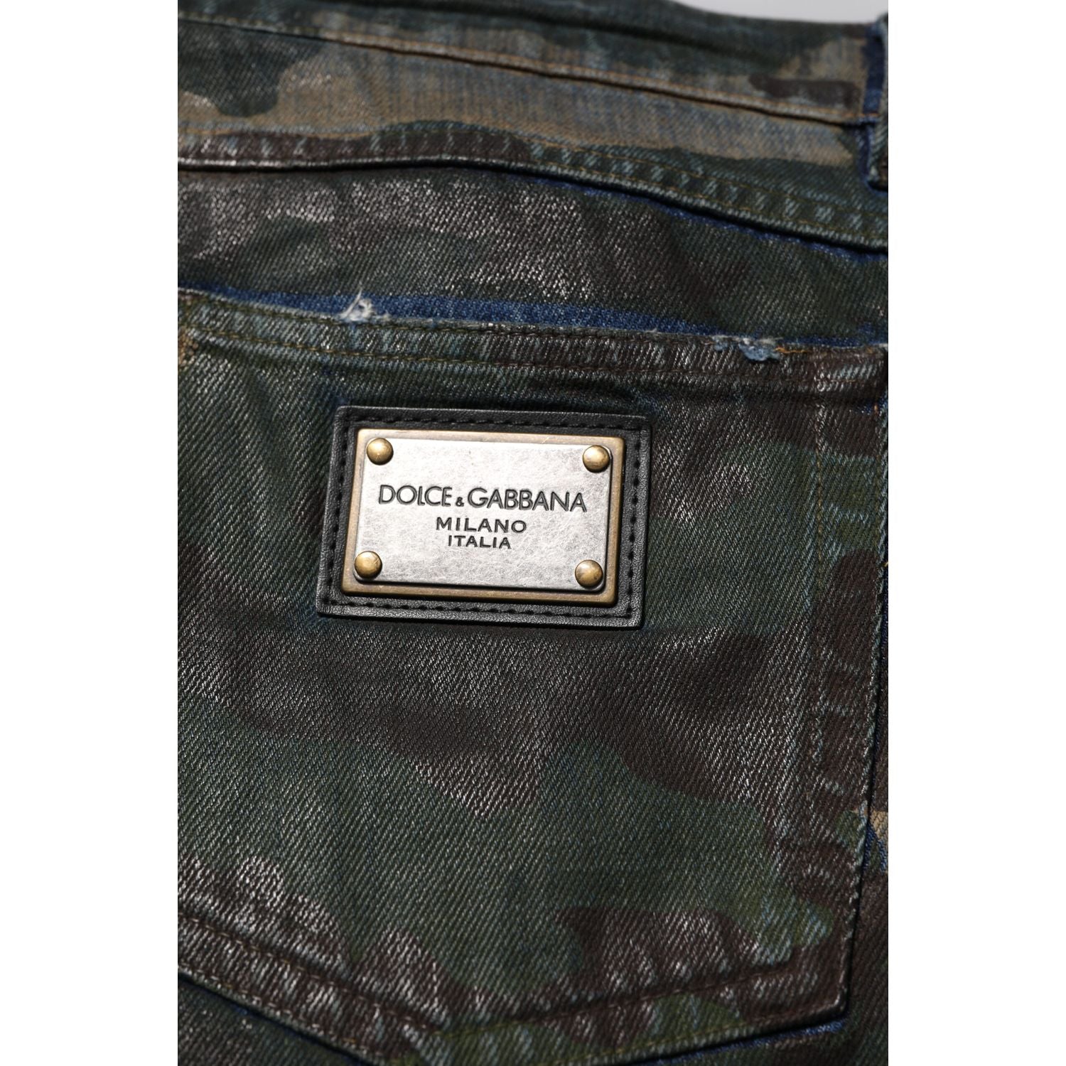 Dolce & Gabbana Blue Cotton Camouflage Denim Jeans