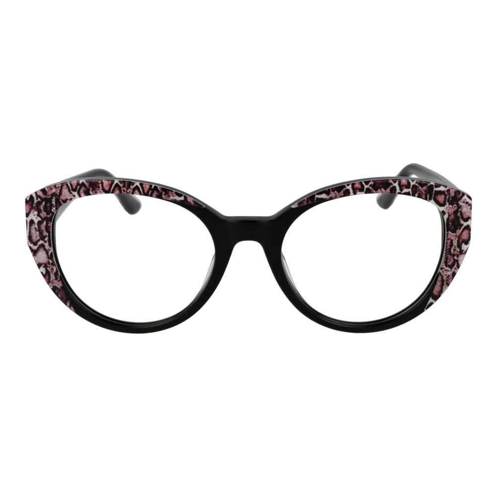 Guess Black Women Glasses Frame with pink leopard print accents, full-rim acetate material, size 53-19-140, includes branded case.