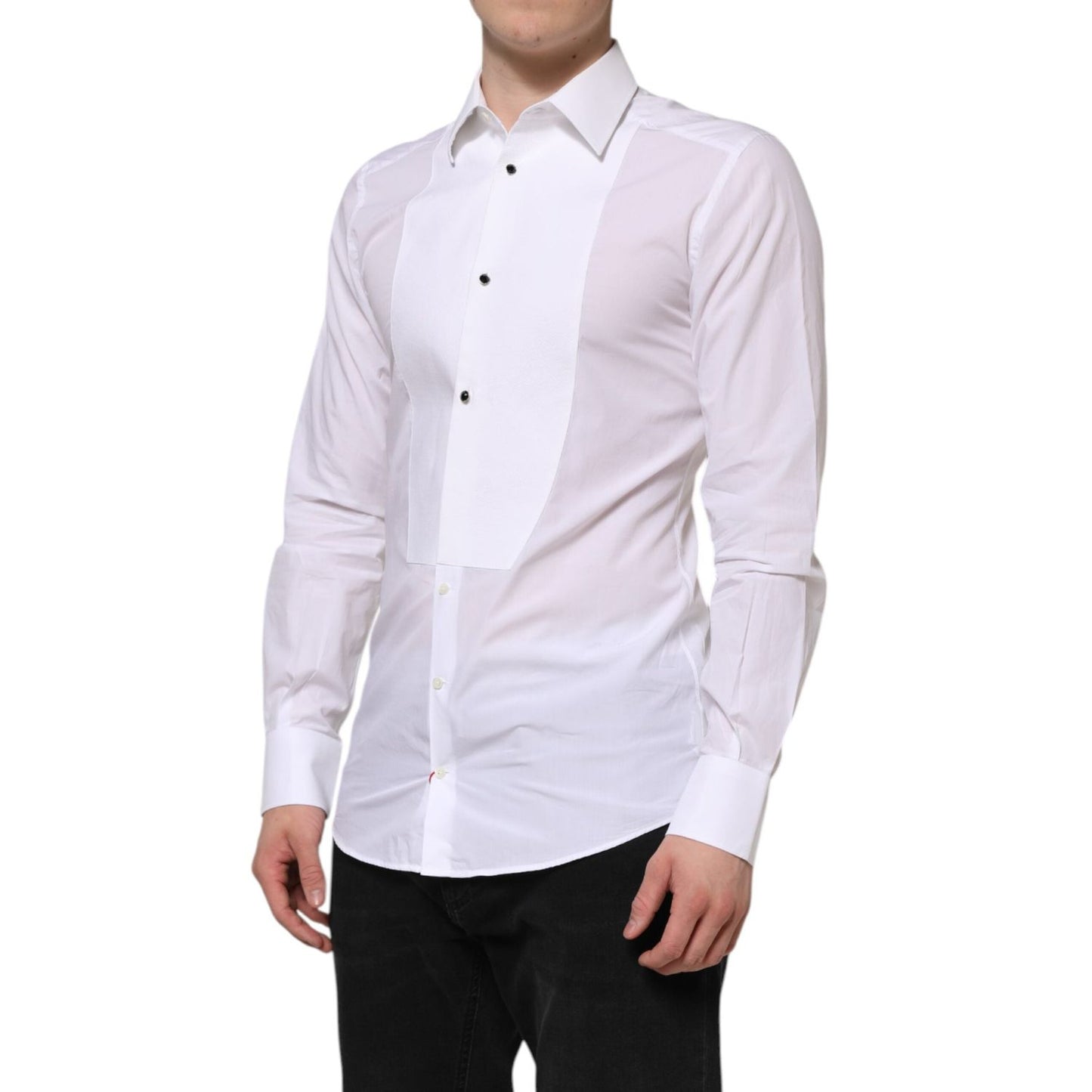 Dolce & Gabbana White Cotton GOLD Bib Poplin Formal Shirt TSH90582-39