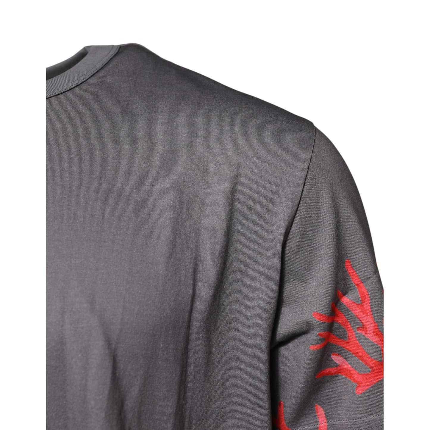 Dolce & Gabbana Gray Cotton Coral Print Logo Plaque T-shirt TSH906972-56
