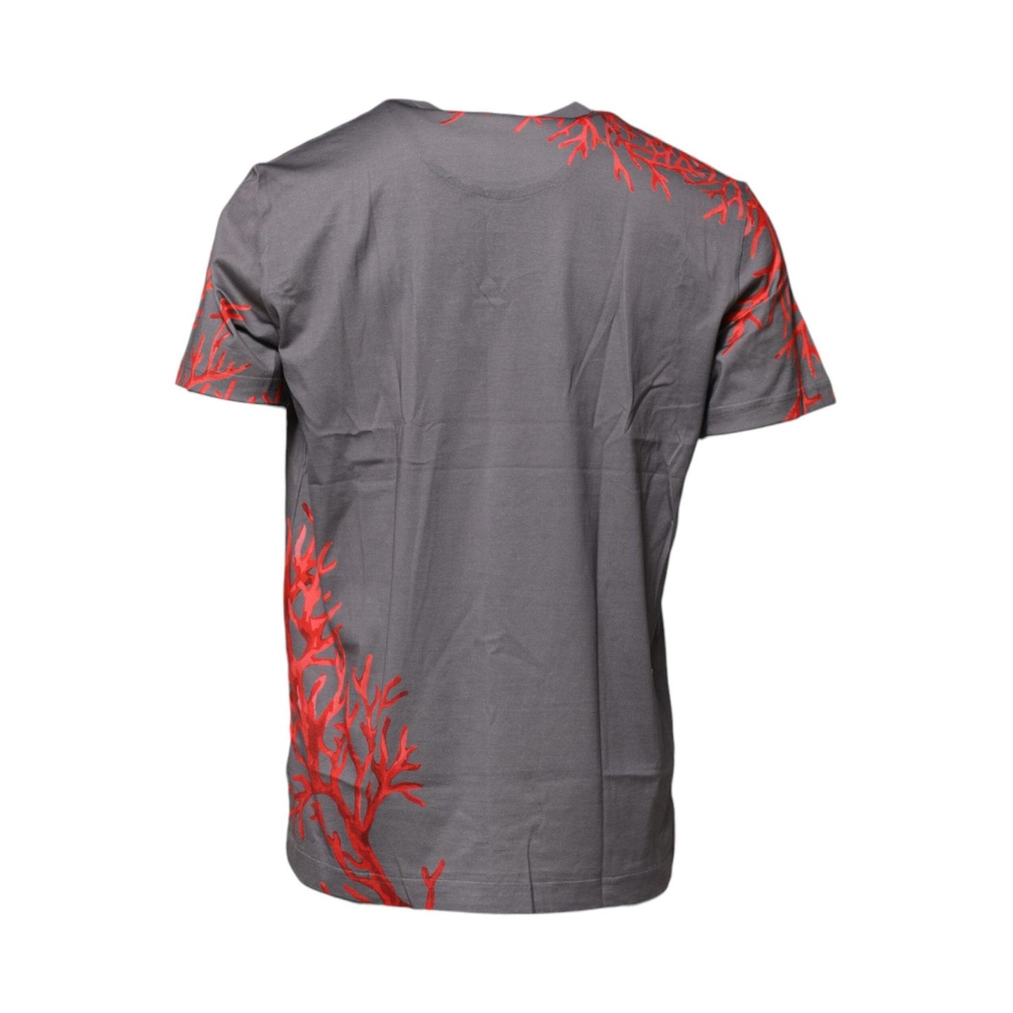 Dolce & Gabbana Gray Cotton Coral Print Logo Plaque T-shirt TSH906972-56