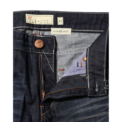 Acht Blue Washed Cotton Mid Waist Flared Denim Jeans