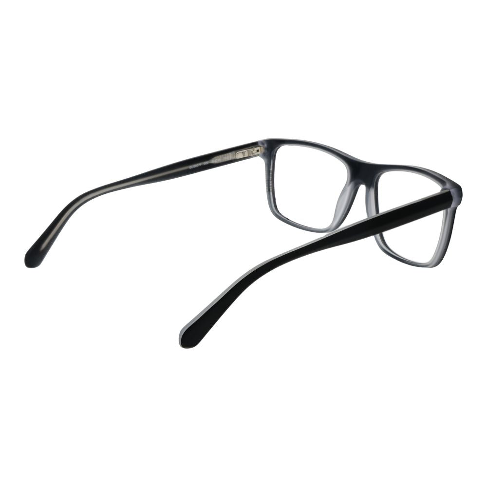 Guess Black Men Glasses Frame in black acetate with full-rim rectangle style, demo lenses, and spring hinges. Size 56-16-145.
