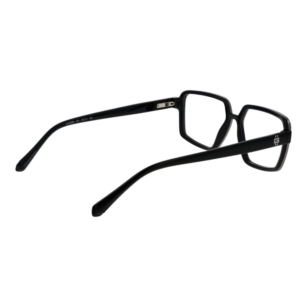 Guess Black Men Glasses Frame in black plastic with full-rim style, rectangle shape. Size 54-15-145, spring hinge, demo lenses included.