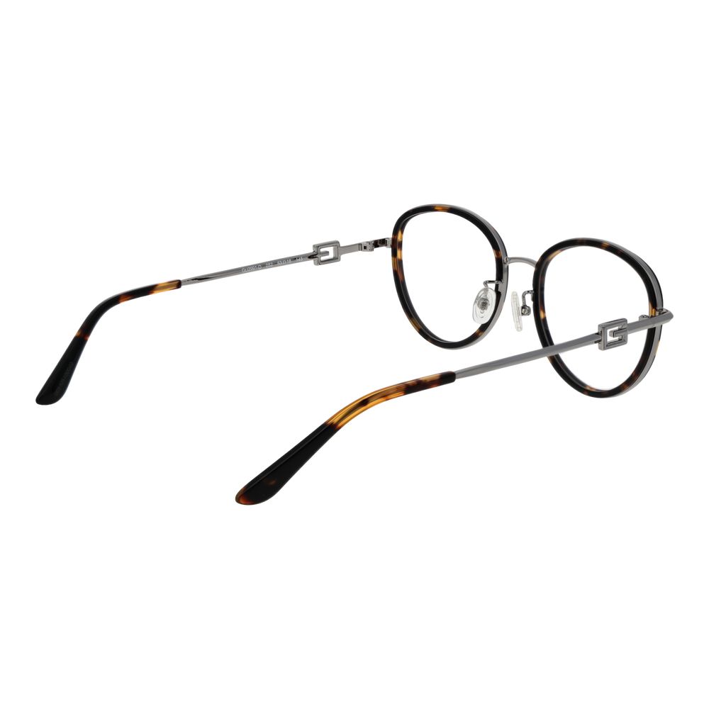 Guess Brown Women Glasses Frame with full-rim metal design, round shape, demo lenses, and branded case included.