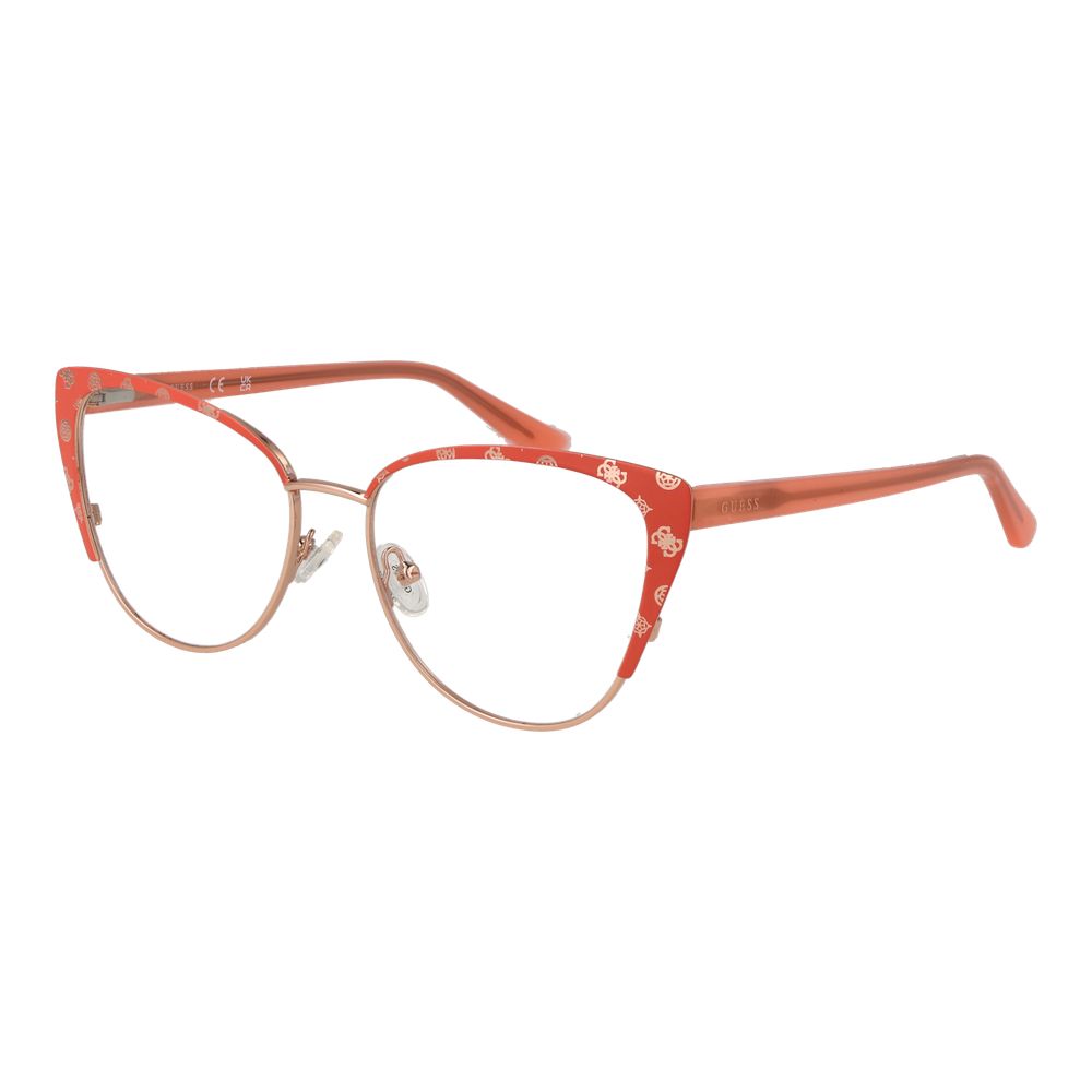 Guess Orange Women Glasses Frame in full-rim metal, cat-eye style, 53-16-145 size. Includes branded case, no extra lenses.