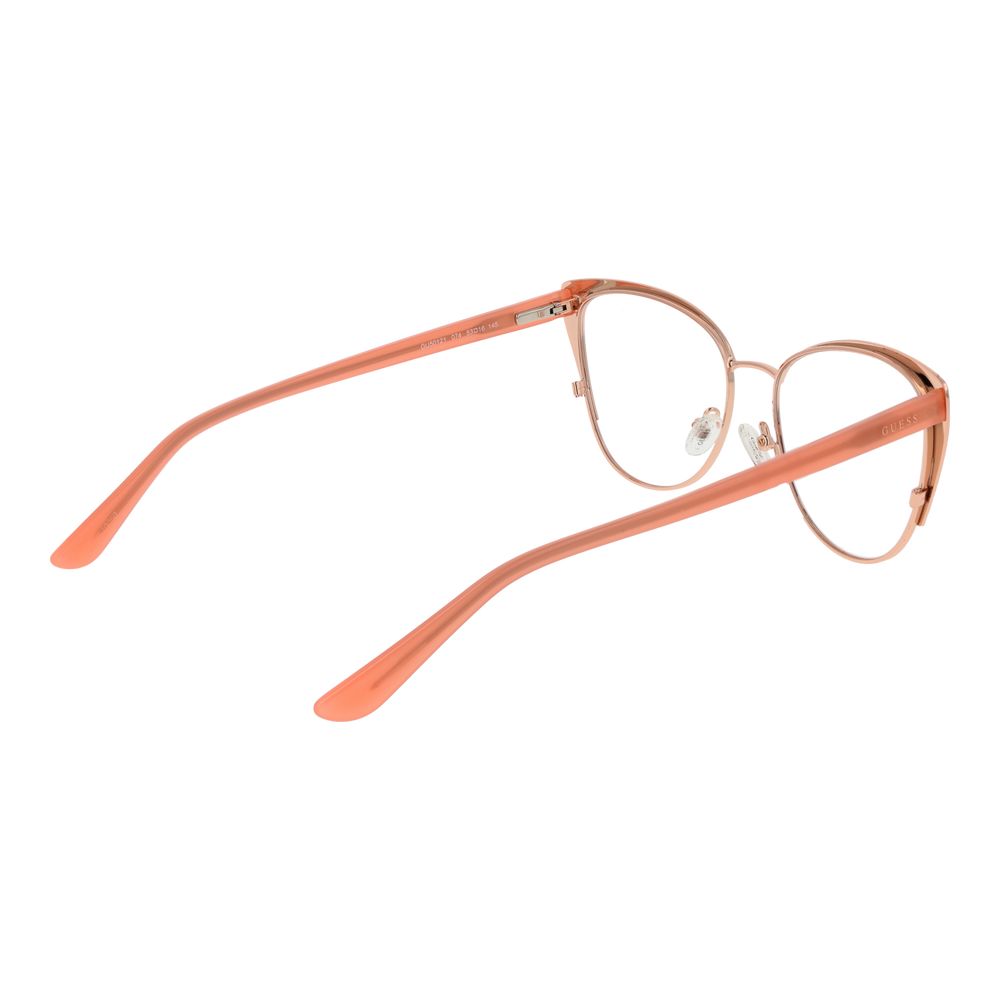 Guess Orange Women Glasses Frame, metal cat eye style with full-rim design in orange, 53-16-145 size, includes branded case.