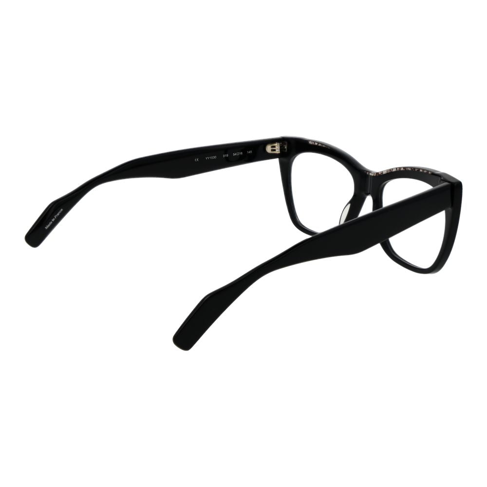 Yohji Yamamoto Black Men Glasses Frame in plastic, cat eye style, full-rim, demo lenses. Frame width 135mm, temples 145mm.