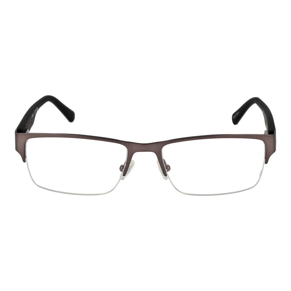 Guess Brown Men Glasses Frame, half-rim metal design, 56-18-145 size, rectangle style with demo plastic lenses. Includes branded case.
