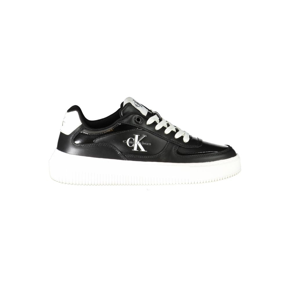Calvin Klein Black Polyester Sneaker with laces, contrast details, logo print, eco-friendly recycled rubber sole.