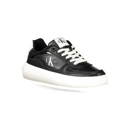 Calvin Klein Black Polyester Sneaker with laces, contrast details, and logo on a white background.
