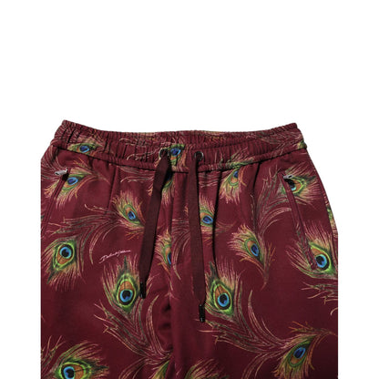 Dolce & Gabbana Burgundy Peacock Feather Print Jogger Pants