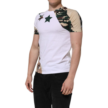 Dolce & Gabbana White Camouflage Cotton Men Crew Neck T-shirt