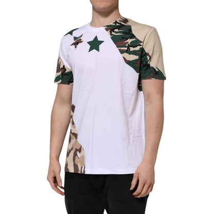 Dolce & Gabbana White Camouflage Cotton Men Crew Neck T-shirt