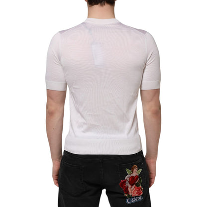 Dolce & Gabbana White Silk Short Sleeves Men Henley T-shirt