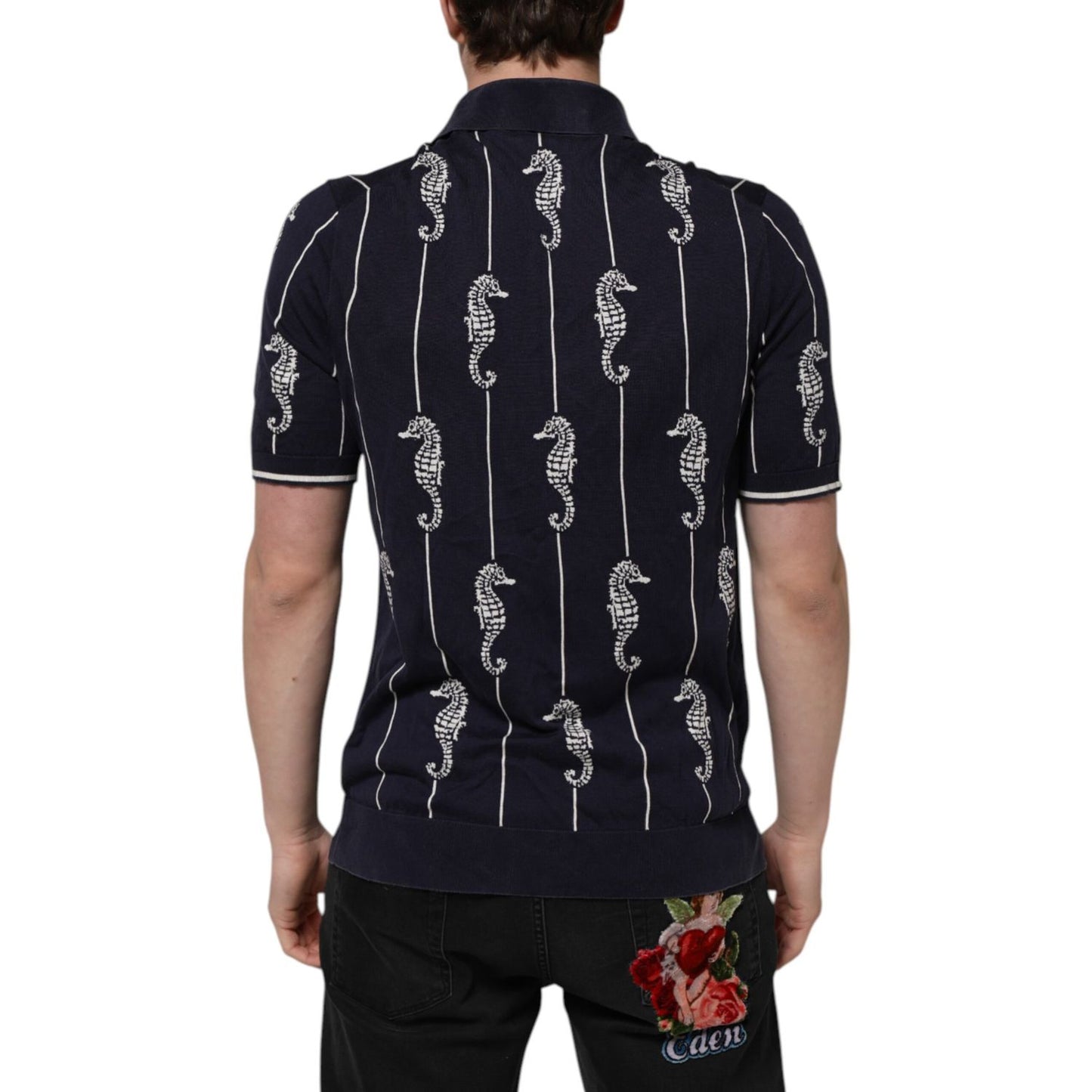 Dolce & Gabbana Dark Blue Sea Horse Collared Polo T-shirt
