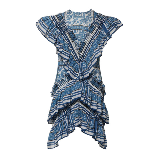 Philosophy di Lorenzo Serafini Blue Patterned Layered Short Sleeves Mini Dress DR281378-38