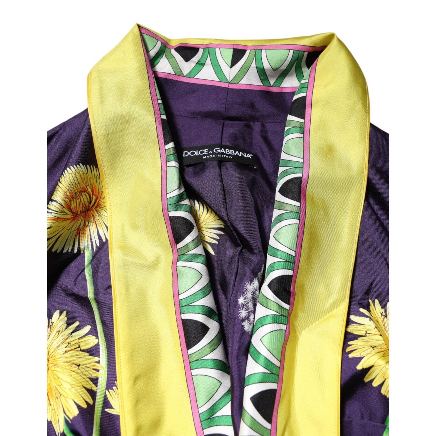 Dolce & Gabbana Blue Floral Print Silk Long Sleeves Wrap Robe JKT41485-38