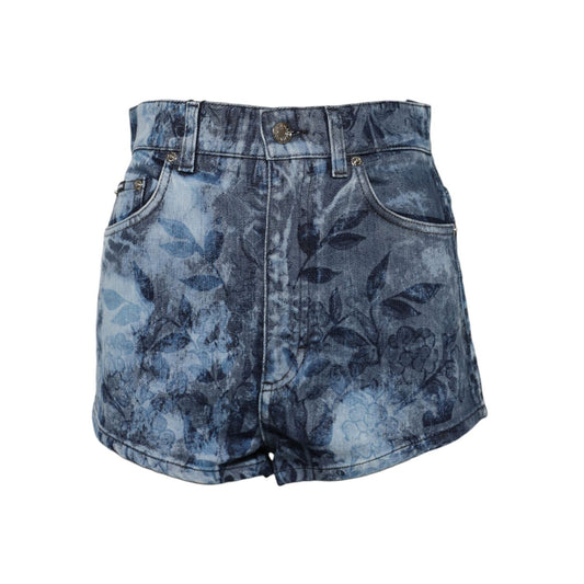 Dolce & Gabbana Blue Floral Print Denim Cotton Hot Pants Shorts PAN74921-40