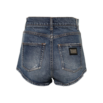 Dolce & Gabbana Blue Tattered Denim Cotton Hot Pants Shorts
