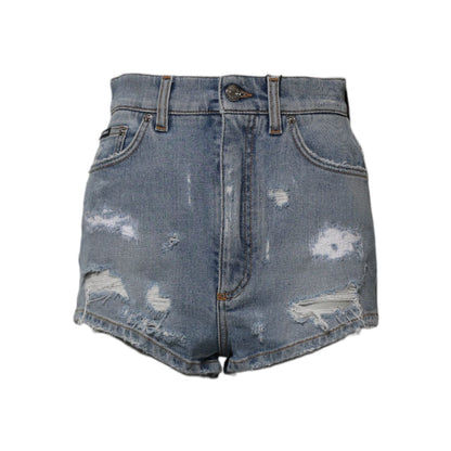 Dolce & Gabbana Blue Tattered Denim Cotton Hot Pants Shorts