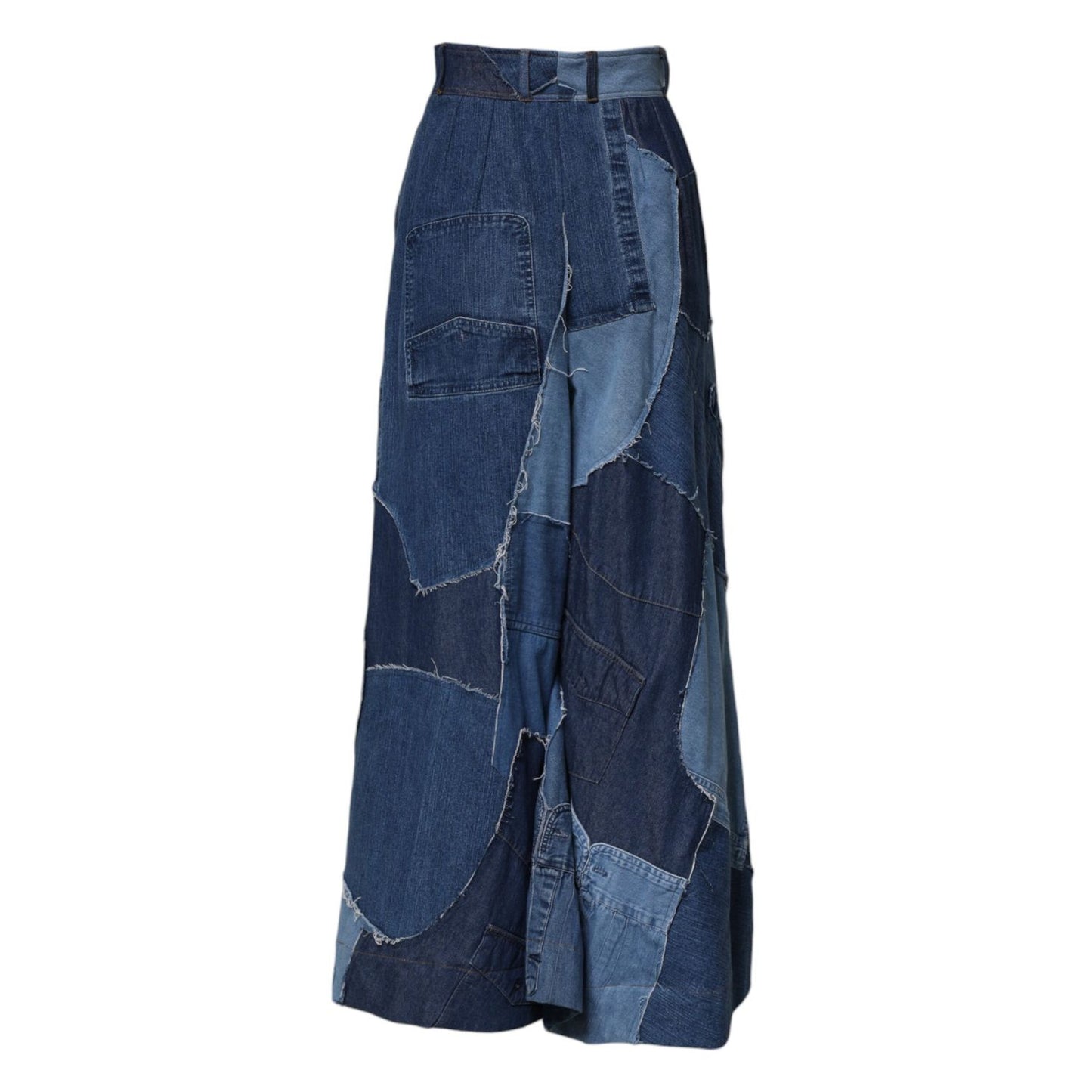 Dolce & Gabbana Blue Denim Long Maxi Patchwork Cotton Skirt