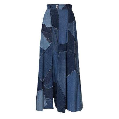 Dolce & Gabbana Blue Denim Long Maxi Patchwork Cotton Skirt