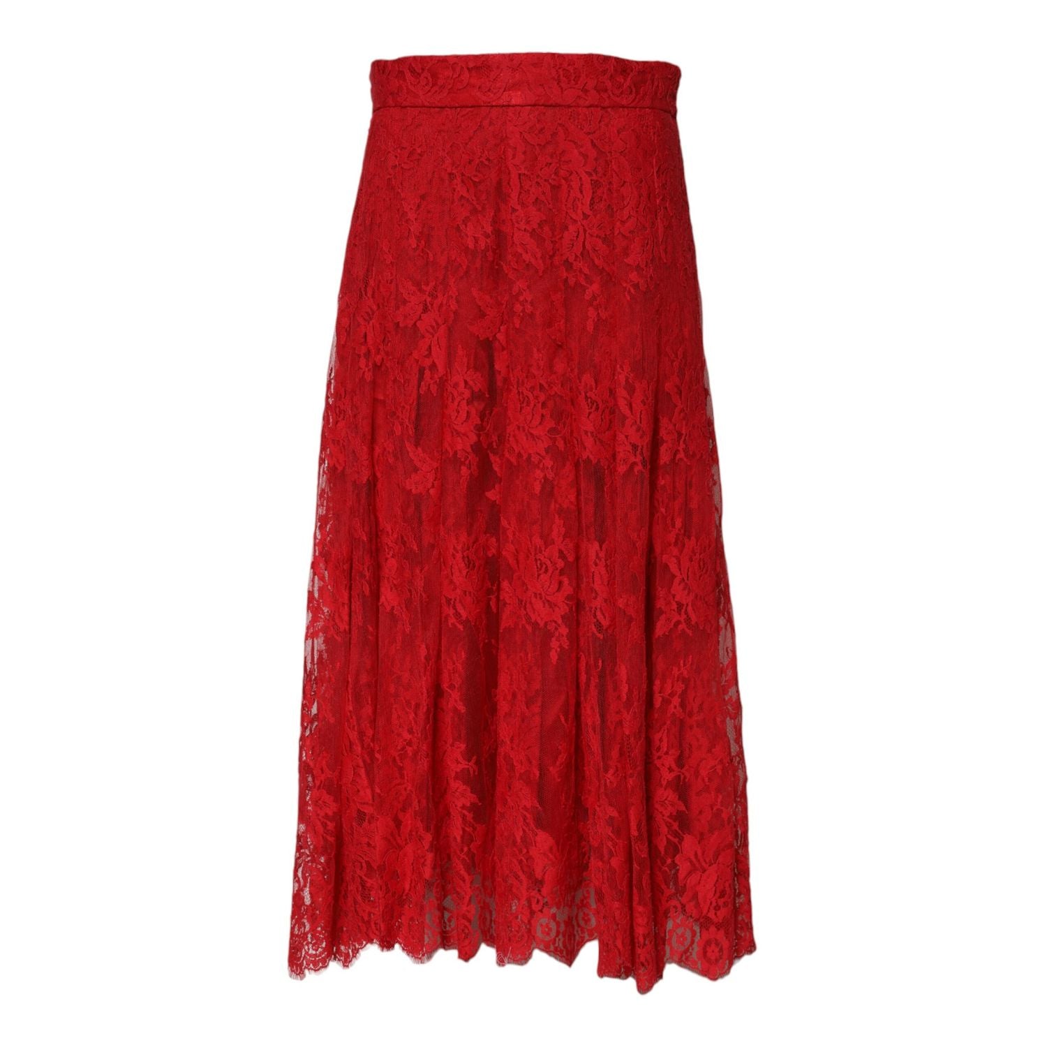 Dolce & Gabbana Red Cotton Floral Lace A-line Long Maxi Skirt
