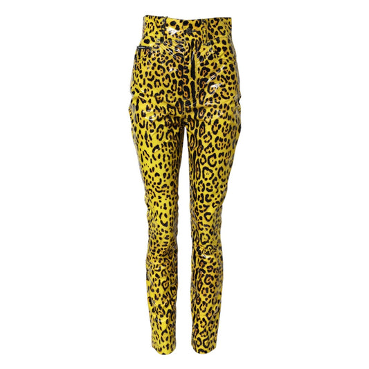 Dolce & Gabbana Yellow Leopard High Waist Slim Pants PAN74969-40