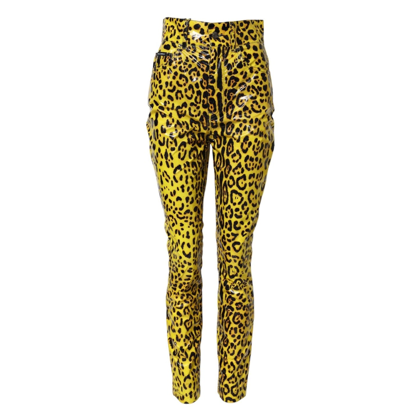Dolce & Gabbana Yellow Leopard High Waist Slim Pants PAN74969-40