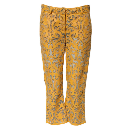 Dolce & Gabbana Yellow Floral Lace Mid Waist Capri Pants PAN74970-40