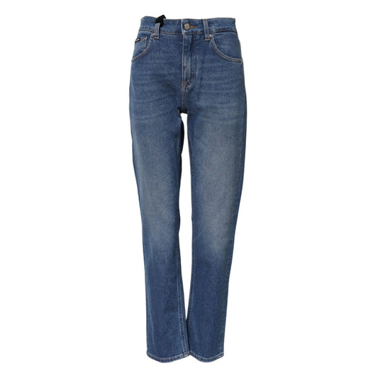 Dolce & Gabbana Blue Cotton High Waist Tapered Denim Jeans