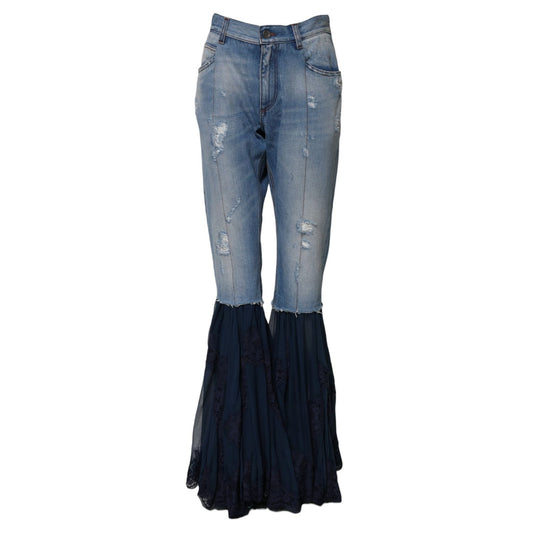 Dolce & Gabbana Blue Cotton High Waist Flared Denim Jeans