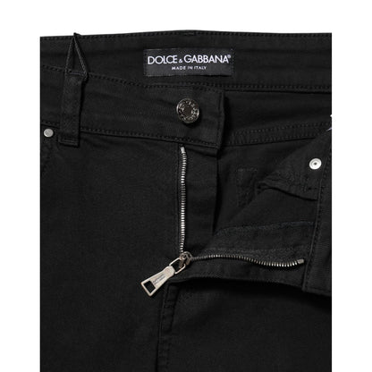 Dolce & Gabbana Black Cotton Logo Skinny Mid Waist Denim Jeans