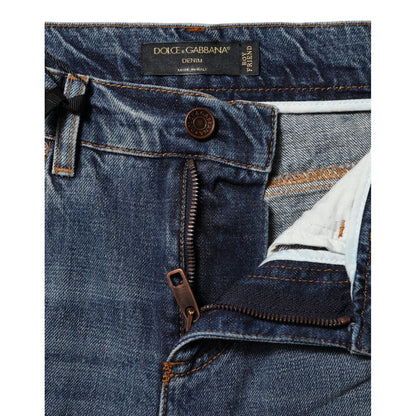 Dolce & Gabbana Blue Cotton Boyfriend Tattered Denim Jeans