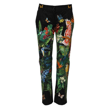 Dolce & Gabbana Black Cotton Tropical Mid Waist Pants
