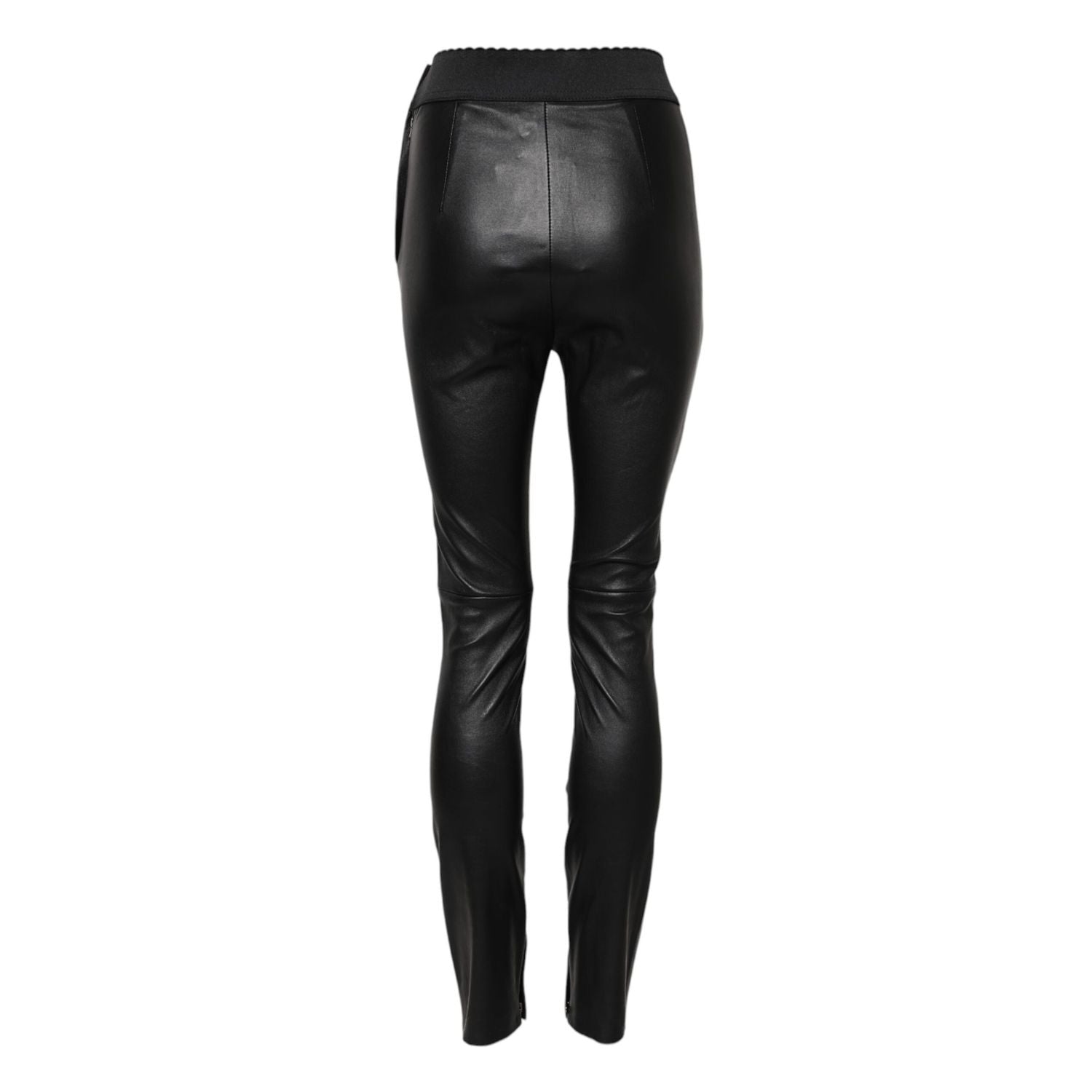 Dolce & Gabbana Black Leather Elastic Waist Pants