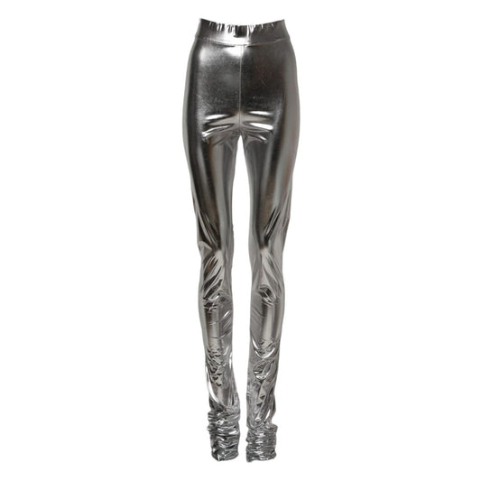Dolce & Gabbana Metallic Silver Polyester Slim Fit Leggings Pants PAN76149-38